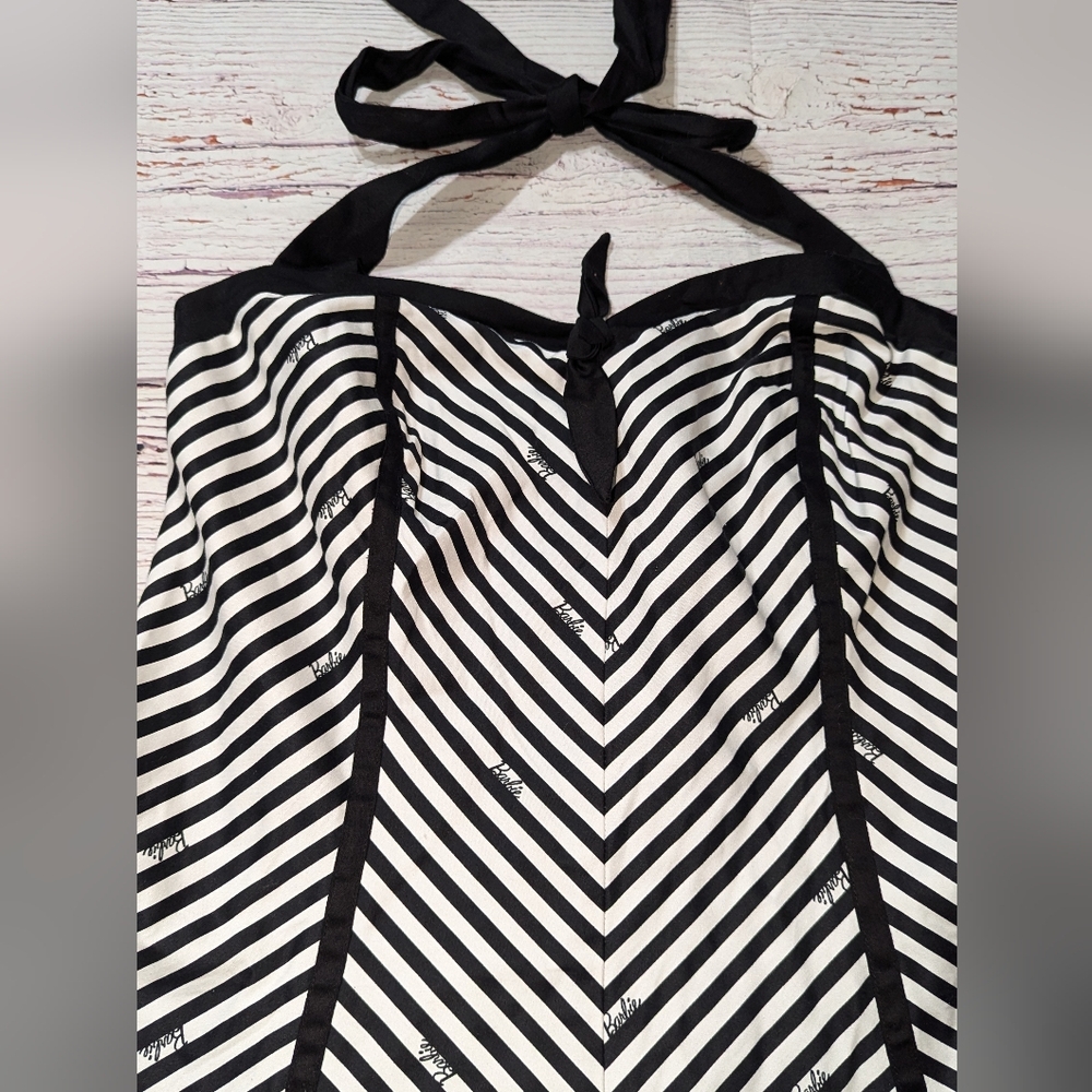 Torrid X Barbie Black & White Retro Stripe Swing Flare Halter Dress SZ 16 NWT - Picture 4 of 11